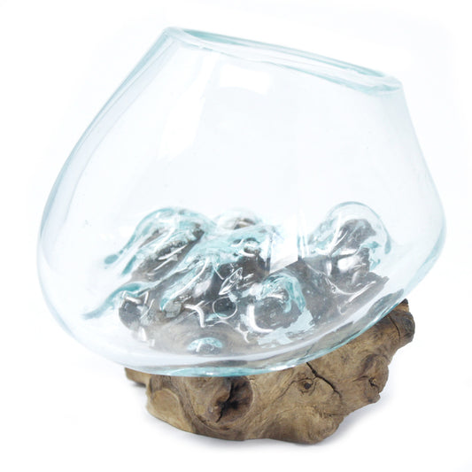Molton Glass Small Bowl On Wooden Stand