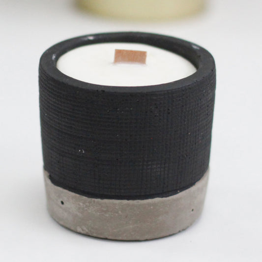 Black Concrete Wooden Wick Candle - Brandy Butter