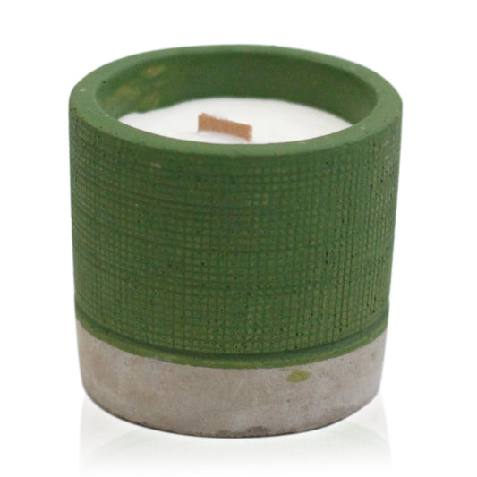 Green Concrete Wooden Wick Candle - Sea Moss & Herbs