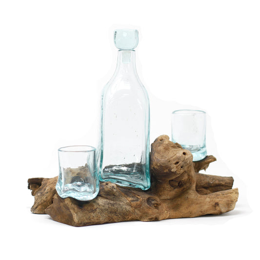 Molton Glass Whiskey Set On Wooden Stand