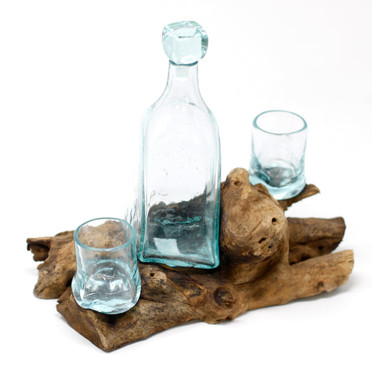 Molton Glass Whiskey Set On Wooden Stand
