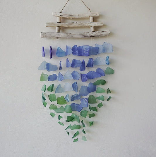 Recycled Glass Three Stick Wind Chimes - Blue & Green