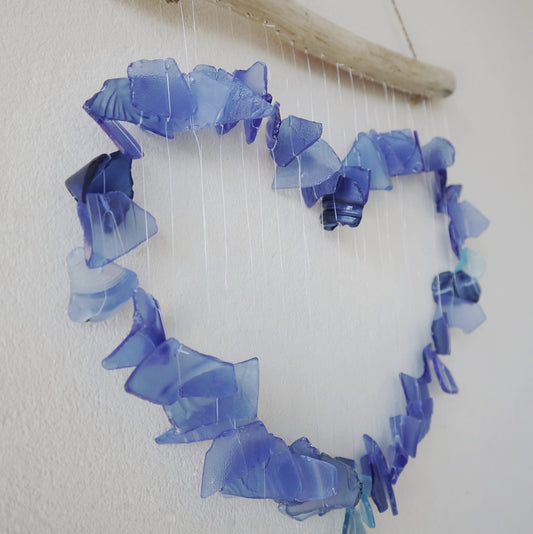 Recycled Glass Love Wind Chimes - Blue