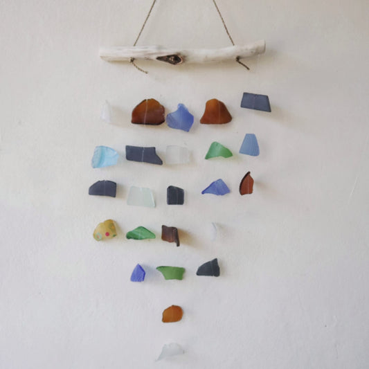Recycled Glass Simple Five String Wind Chimes - Multi Coloured