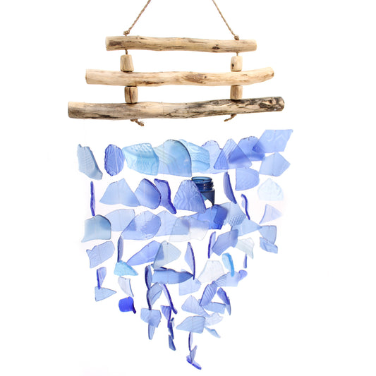 Recycled Glass Three Stick Wind Chimes - Blue