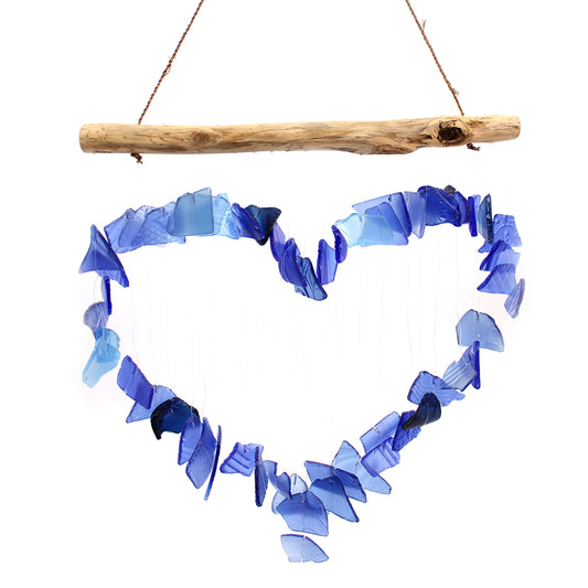 Recycled Glass Love Wind Chimes - Blue