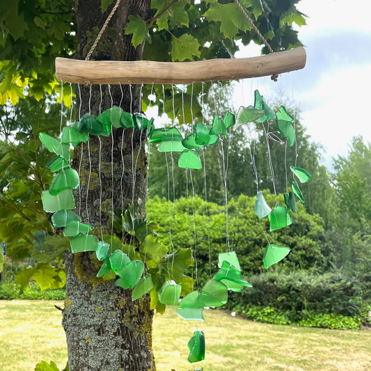 Recycled Glass Love Wind Chimes - Green
