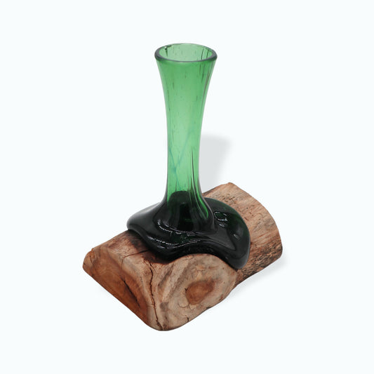 Molton Recycled Beer Bottle Glass Flower Vase On Wooden Stand
