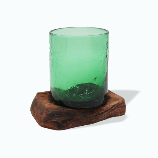 Molton Recycled Beer Bottle Glass On Wooden Stand