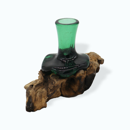 Molton Recycled Beer Bottle Glass Mini Flower Vase On Wooden Stand