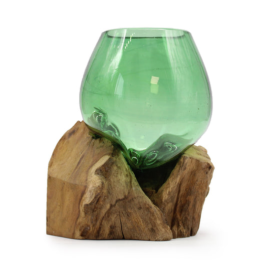 Molton Recycled Beer Bottle Glass Small Bowl On Wooden Stand