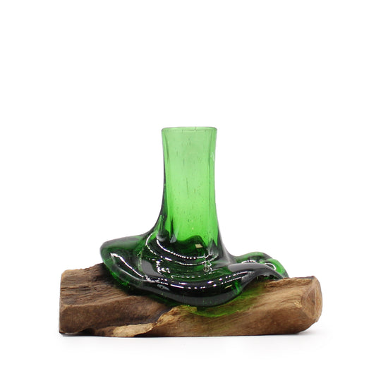Molton Recycled Beer Bottle Glass Mini Flower Vase On Wooden Stand