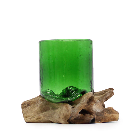 Molton Recycled Beer Bottle Glass On Wooden Stand