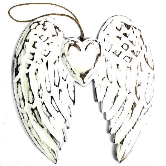 Hand Crafted 24cm Double Angel Wing With Heart